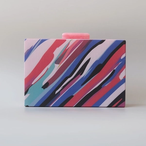 Colorful striped acrylic evening clutch bag with pink rectangular top clasp for women