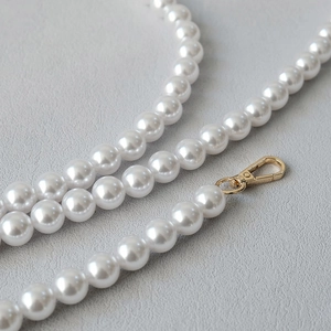Elegant white round pearl bag chain with champagne gold lobster clasp for handbags