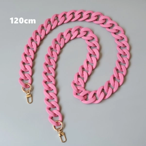 Detailed view of 120cm matte pink acrylic handbag chain with gold metal lobster clasps