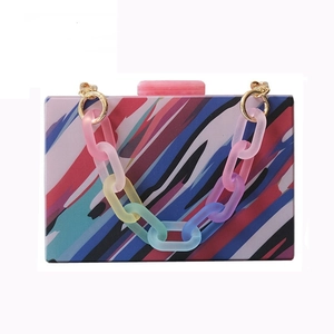 Acrylic Abstract Printed Evening Clutch Bag For Women Colorful Stripe Handbag With Removable Chain Party Wedding Box Purse