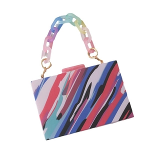 Colorful striped acrylic evening clutch bag with rainbow chain handle for women