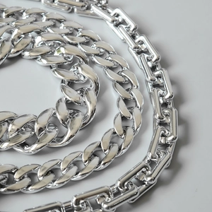 Polished silver chain shoulder strap with thick curb and rectangular paperclip links