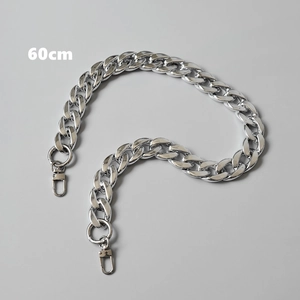 Detailed view of 60cm silver chunky chain strap with circular rings and lobster clasps