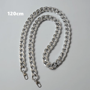 Detailed macro view of 120cm silver electroplated metal chain strap with lobster clasps