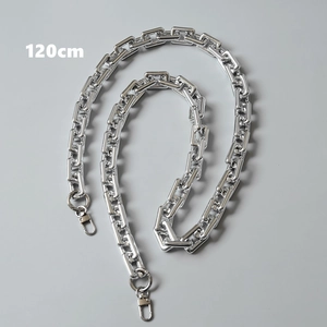 Detailed 120cm silver plated chain strap for handbags with lobster clasps and metal rings