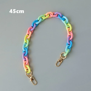 Detail of 45cm colorful acrylic link chain strap with golden metal swivel lobster clasp