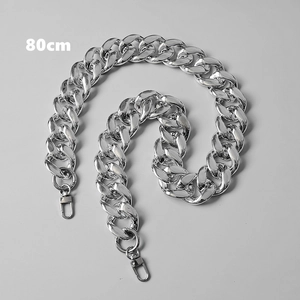 Detailed view of an 80cm silver-plated thick chain strap with metal lobster clasps