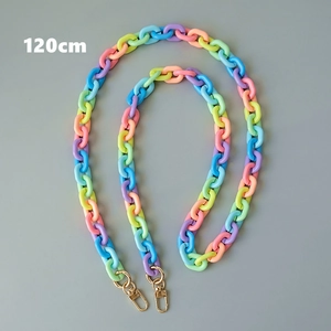 Detailed view of 120cm colorful acrylic chain strap with gold lobster clasps