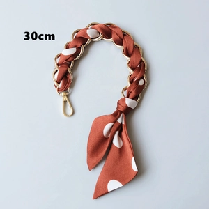 30cm Taschenkette aus goldfarbenem Metall mit eingewebtem gepunktetem Seidenschal
