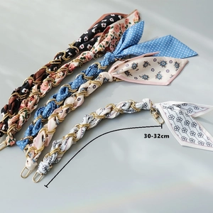 Short silk scarf woven chain handbag straps in four elegant floral print designs