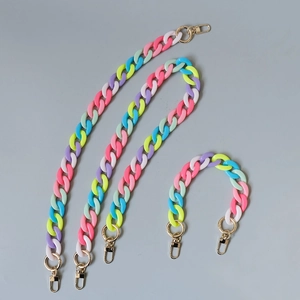 Colorful acrylic resin link chain with gold lobster clasps for phones and bags