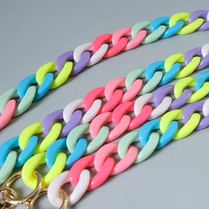Colorful acrylic fishbone chain strap with gold rings in candy dopamine style
