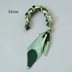Detailed 32cm metal chain handbag handle woven with green silk scarf accessories
