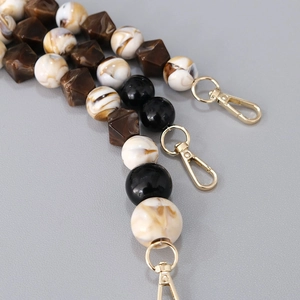 Vintage brown resin and marble acrylic beaded chain with golden lobster clasp for handbags