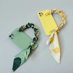 Luxe silk scarf handbag chain strap with gold metal links for women's crossbody bags