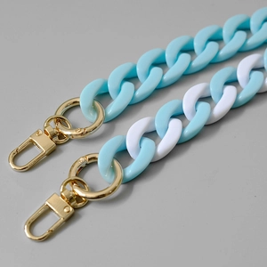 Close-up of blue and white acrylic resin fishbone chain straps for bag decoration