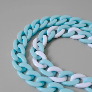 Blue and white acrylic resin chain necklace featuring a chunky Cuban Link design for women