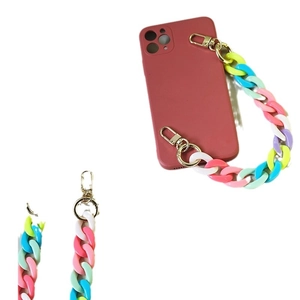 Colorful resin acrylic phone strap with candy color links and gold spring buckles