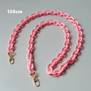 Rosa Acryl-Taschenkette 120cm Länge mit goldenen Karabinern zum Umhängen