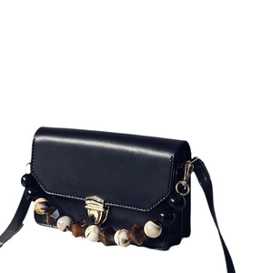 Vintage brown resin handbag with marble beads chain and gold lock in minimalist style