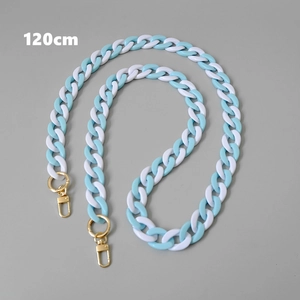 Close-up of 120cm blue and white acrylic fishbone chain strap with gold metal lobster clasps