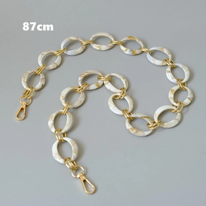Retro resin chain strap for bags with acrylic marble pattern and gold metal buckles 87cm