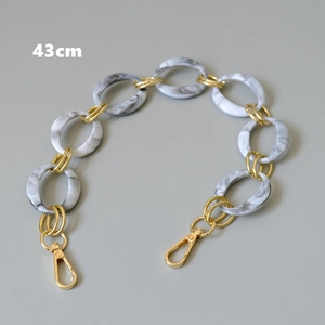 43cm chunky chain strap with grey marble resin rings and gold metal links for handbags