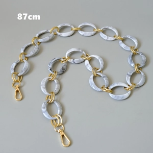 87cm retro acrylic and gold metal chain strap with marble texture rings and lobster clasps