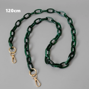 Detail showing a 120cm green marble acrylic bag chain with gold metal clasps
