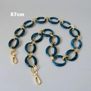 Detail of 87cm blue marble resin chain with gold metal lobster clasps for handbags