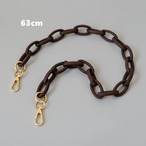 Close-up of 63cm dark brown matte resin chain strap with gold lobster clasps