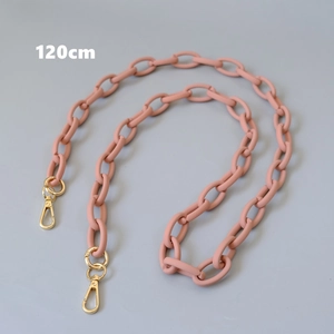 Detailed view of 120cm pink acrylic chain strap with gold metal lobster clasps for bags