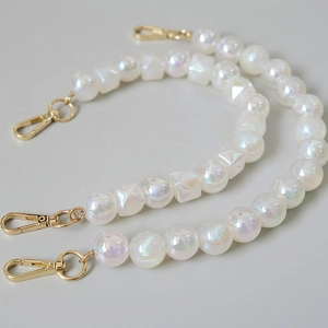 Vintage Iridescent Beaded Bag Strap Resin Acrylic Artificial Pearl Chain Handle Gold Metal Lobster Clasp Handbag Accessories