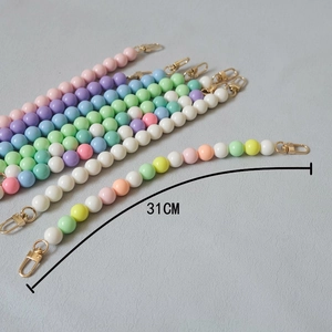Detail of 31cm colorful macaron beaded strap with gold lobster clasps and dimensions
