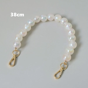 38cm vintage iridescent faux pearl handbag strap with golden lobster metal clasps