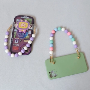 Colorful beaded phone strap with macaron round beads and stylish Gengar phone case