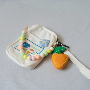 Mini canvas phone bag with colorful acrylic bead handle and cute carrot pendant decoration
