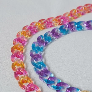 Macro detail of translucent acrylic resin chain link with colorful warm gradient finish