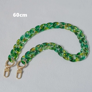 60cm emerald green and yellow acrylic marble resin chain strap with gold metal clasps