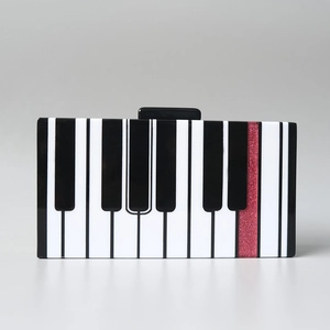 Pochette Chic en Acrylique Design Touches de Piano Rayée Noir Blanc Rose Paillettes Sac à Main Rigide pour Femmes Soirée Banquet