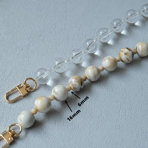 Colorful acrylic bead strap for bags with 16mm marble and transparent beads and gold clasps