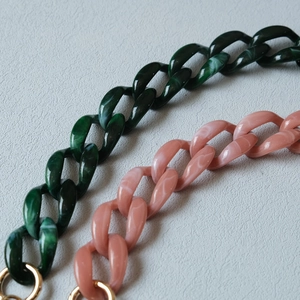 Acrylic resin chain straps with marble texture in dark green and pink for handbags