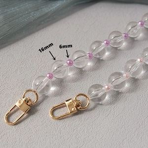 Transparent acrylic bead chain strap with 16mm clear beads and 6mm colorful accents