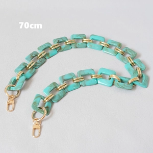Detailed 70cm turquoise acrylic resin chain with gold metal links and snap hooks