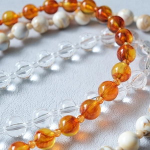 Candy-colored acrylic beaded necklace with amber and marble texture resin beads
