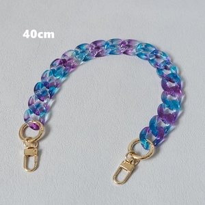 Detail of 40cm blue and purple gradient acrylic chain strap with gold lobster clasps