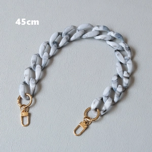 Detail view of 45cm grey marble acrylic purse chain with gold metal spring buckles