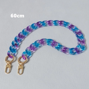 Detail view of 60cm gradient purple and blue acrylic resin chain with gold metal clasps