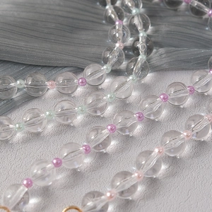 Transparent acrylic beaded chain strap with pink green pearls and gold rings