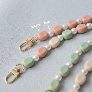 Pastel acrylic bead lanyard with white pearls and gold lobster clasp for phones and bags